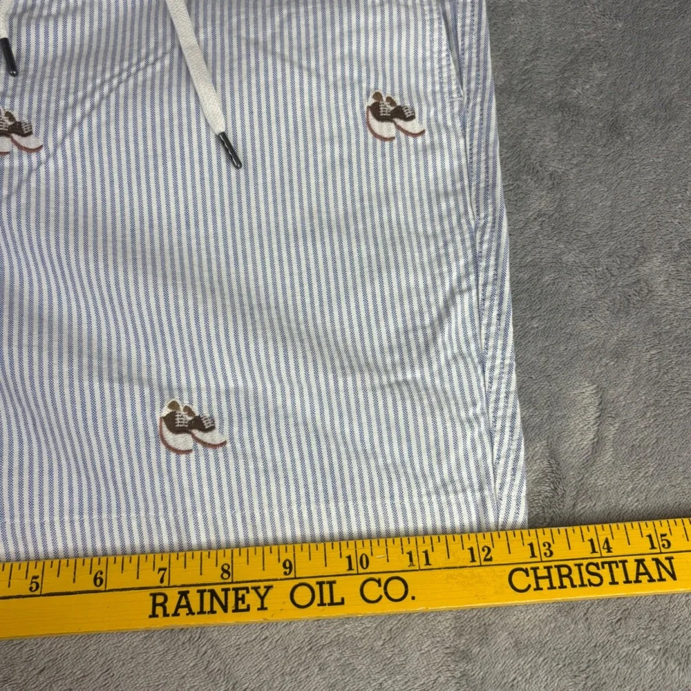 Polo Ralph Lauren Shorts Men XL Blue Seersucker Striped Saddle Shoe Embroidered